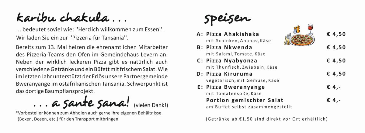 flyer pizzeria für tansania in levern innen